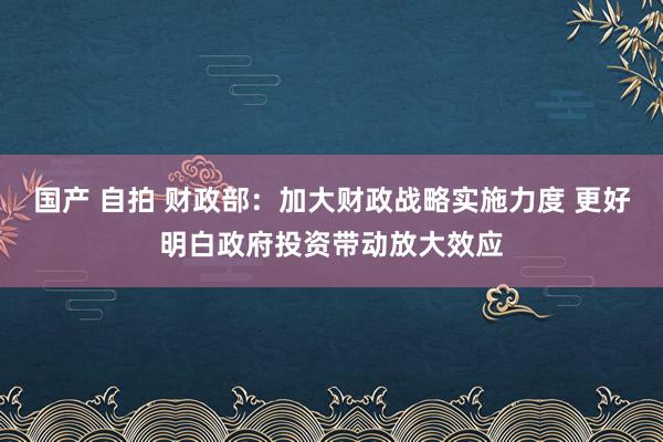 国产 自拍 财政部：加大财政战略实施力度 更好明白政府投资带动放大效应
